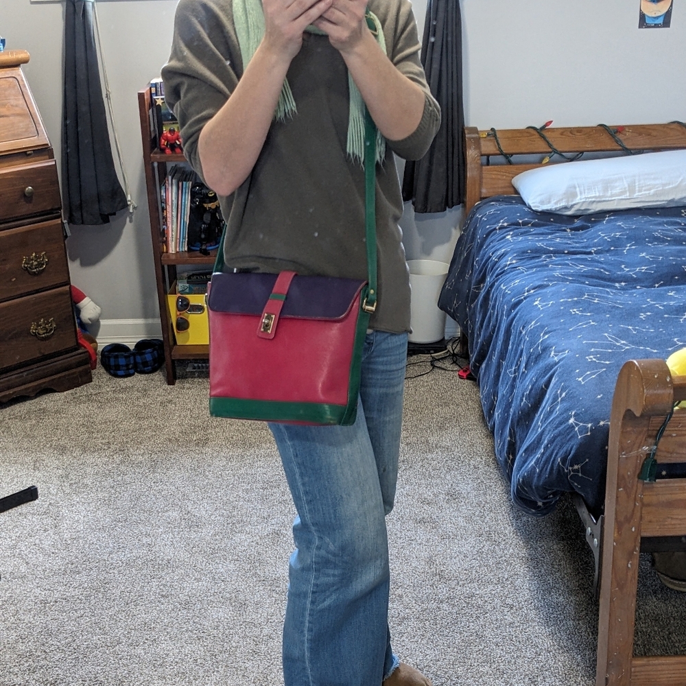 Nordstrom Luxury Vintage Leather Color Block Chic Crossbody Bag Fall Multicolor
